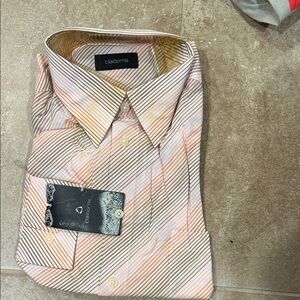 Claiborne Men's Diagonal Striped Shirt - Orange and White